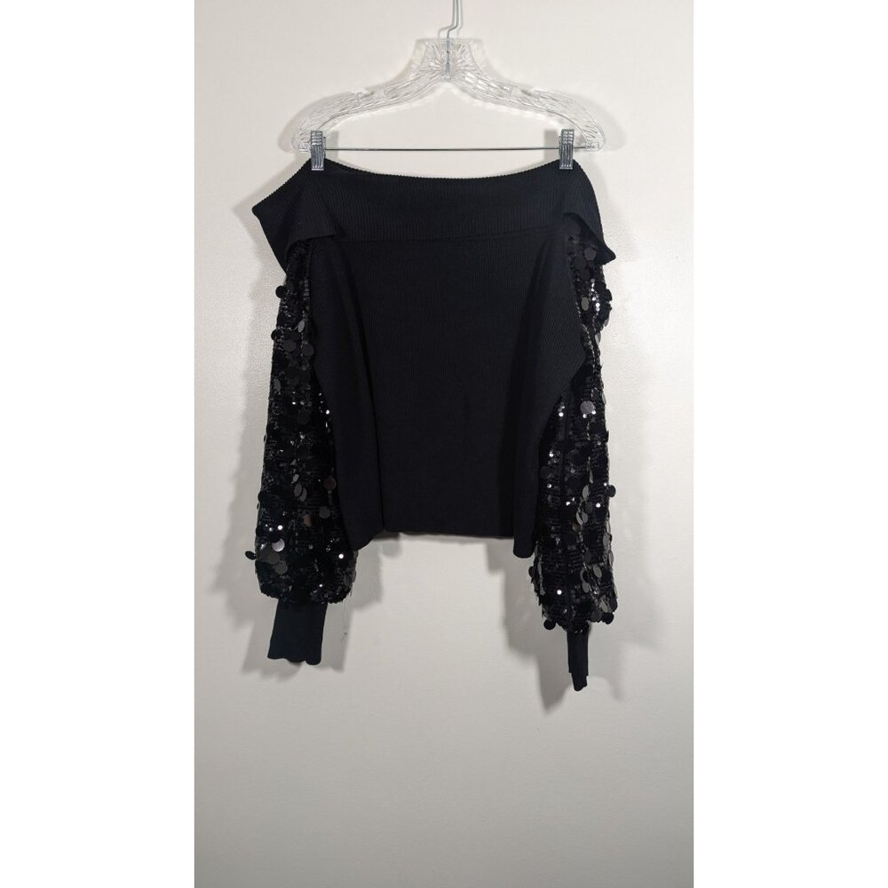 Cato Plus Size 26/28 Off Shoulder‎ Black Sequin Sleeve Top Ribbed Knit Holiday